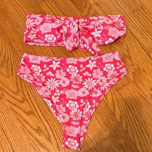 Floral Pink High Waisted Bikini Set
